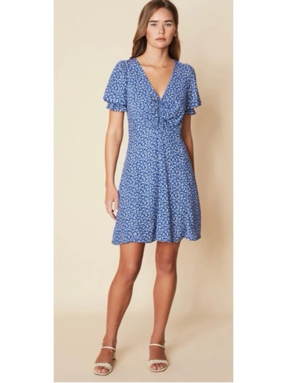 Faithfull the Brand Palma Maddy Floral Blue and White Peasant Mini Dress Size 4